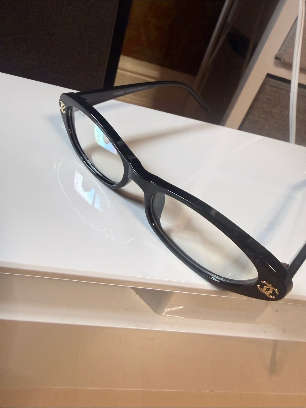 CHANEL Black Oval Optical Glasses with Gold CC Accent